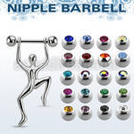 bbnpd12 316l steel nipple barbell w 5mm jewel balls hanging man 