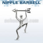 bbnpd14 316l steel nipple barbell w casted arrow hanging man 