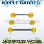 bbnpjf5 organic nipple barbell w two 5mm jack fruit wood balls
