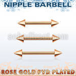 bbnpttcn rose gold steel nipple barbell w 2 4mm cones