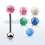 bbop6 316l steel tongue barbell with 6mm synthetic opal ball