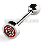 bbsh10 316l steel tongue barbell with red spiral logo