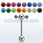 bbspnfr steel spinner tongue barbell w 2 3mm multi crystal balls