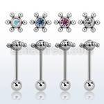 bbssc6 316l steel tongue barbell w starship gem top 6mm ball