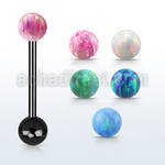 bbtop5 anodized 316l tongue barbell w a 5mm synthetic opal ball
