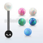 bbtop6 anodized 316l tongue barbell w a 6mm synthetic opal ball