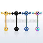 bbtspn anodized 316l steel tongue barbell w spinner bar w balls
