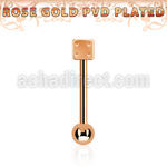 bbttdi rose gold steel tongue barbell with a top 5mm steel dice