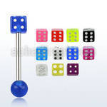 bbuvdi 316l steel tongue barbell with a 5mm acrylic uv dice