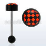 bbvg6 316l steel tongue barbell w checkeredd logo acrylic top