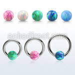 bcr10o6 316l steel ball closure ring 10g 6mm synthetic opal ball
