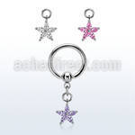 bcrgz413 steel ball closure ring w dangling flower shape w czs 