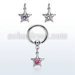 bcrgz414 steel ball closure ring w dangling star shape w cz stone
