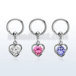 bcrgz419 316l steel ball closure ring 1.6mm w dangling heart w cz
