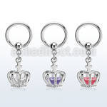 bcrgz590 316l steel bcr, 14g dangling crown w cz