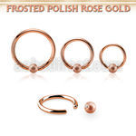 bcrr14f4 rose gold steel ball closure ring, 14g w 4mm frosted ball
