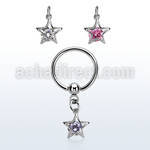 bcrsz414 steel ball closure ring w dangling star shape w round cz