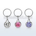 bcrsz417 steel ball closure ring w dangling w CZ stone in middle