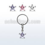 bcrszs6 steel bcr w dangling 6mm prong set star shaped cz stone 