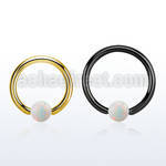 bcrt12o5 black or gold steel ball closure ring 12g 5mm opal ball