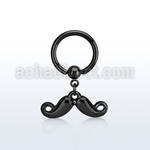 bcrtg518 black steel ball closure ring w dangling mustache