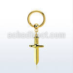 bcrtg768 gold plated steel ball closure ring 14g w dagger