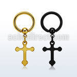 bcrtgcro pvd plated steel ball closure ring dangling steel cross