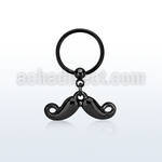bcrts518 black plated steel ball closure ring w dangling mustache