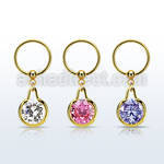 bcrtsz11 gold plated steel ball closure ring round dangling w cz