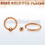 bcwtt18s rose gold plated steel ball closure ring w twisted wire