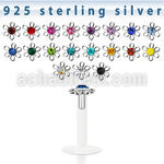 bilbfw bio flex labret with silver flower w crystal center