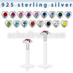 bilbh bio flex labret w silver heart top w central crystal