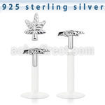 bilbma clear bio flex labret with silver marijuana leaf top