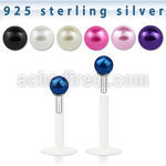 bilbpr bio flex labret with silver top with 3mm pearl ball
