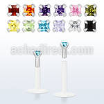 bilbqz bio flexible labret with prong set 2mm square cz stone