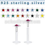 bilbs bio flex labret w star silver top with central crystal