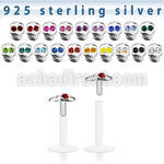 bilbsk bio flex labret with silver skull top with crystal eyes