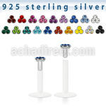 bilbtm bio flex labret with silver triple crystal top