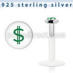 bilg14 bio flex labret with 3mm flat silver top w dollar logo