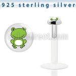 bilg19 bio flex labret with 3mm flat silver top with frog logo