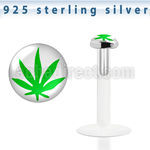 bilg1 bio flex labret with 3mm marijuana leaf flat silver top