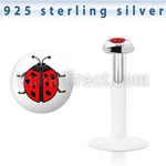 bilg20 bio flex labret w 3mm flat silver top w lady bug logo