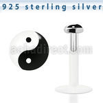 bilg22 bio flex labret w 3mm flat silver top w ying yang logo