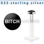 bilg26 bio flex labret w 3mm flat silver top with bitch logo
