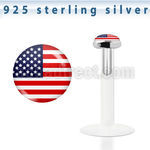 bilg32 bio flex labret with 3mm flat silver top w am flag logo