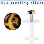 bilg35 bio flex labret w 3mm flat silver top w leopard fur
