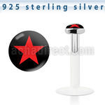 bilg47 bio flex labret w 3mm flat silver top w red star logo