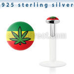 bilg49 bio flex labret w 3mm flat silver top w marijuana