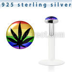 bilg4 bio flex labret w 3mm marijuana flat silver top