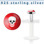 bilg52 bio flex labret w 3mm flat silver top w skull logo